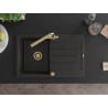 Mexen Bruno fregadero de granito de 1 cubeta con escurridor y grifo de cocina Duero, negro/dorado metálico - 6513-75-671600-50
