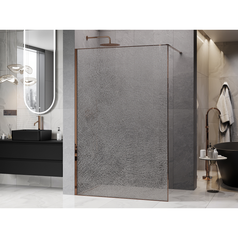 Mexen Kioto mampara de ducha Walk-in 110 x 200 cm, crackle transparente 12 mm, oro rosa - 800-110-101-60-04-X
