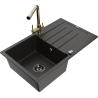 Mexen Bruno lavello in granito a 1 vasca con sgocciolatoio e rubinetto da cucina Duero, nero/oro metallizzato