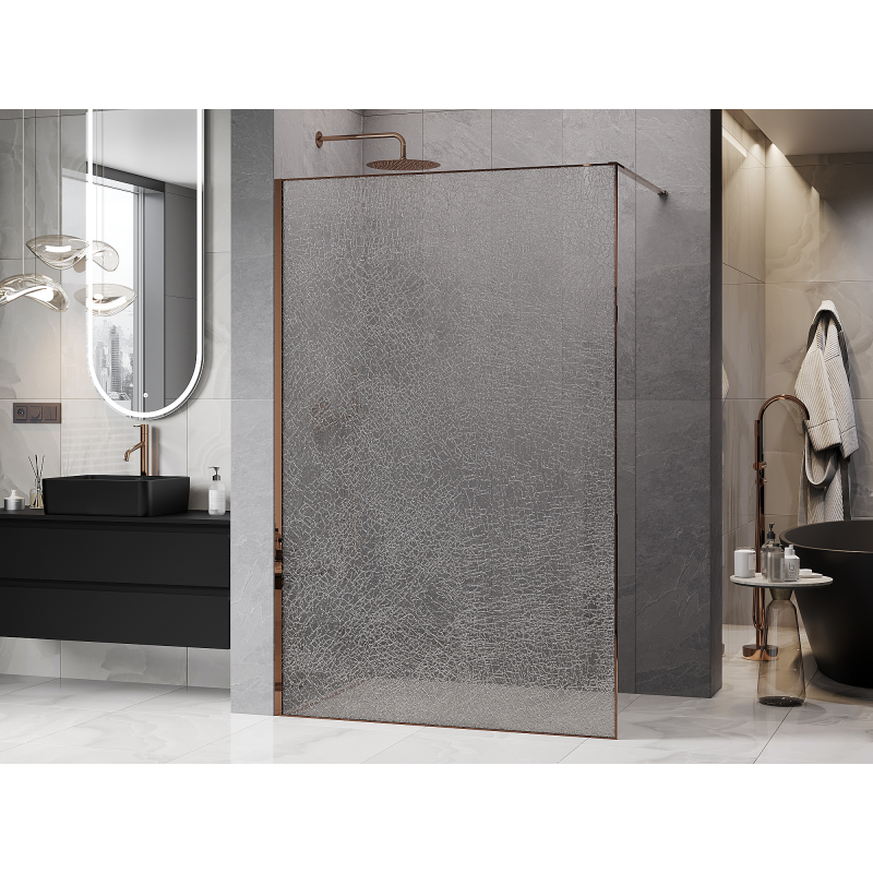 Mexen Kioto parede de duche Walk-in 80 x 200 cm, crackle transparente 12 mm, ouro rosa - 800-080-101-60-04-X