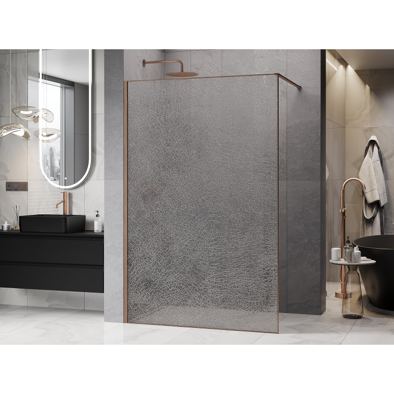 Mexen Kioto painel de chuveiro Walk-in 140 x 200 cm, crackle transparente 12 mm, cobre escovado - 800-140-101-65-04-X