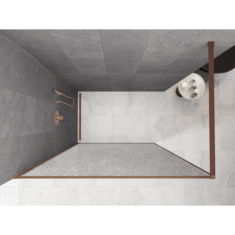 Mexen Kioto duschvägg Walk-in 130 x 200 cm, crackle transparent 12 mm, borstad koppar - 800-130-101-65-04-X