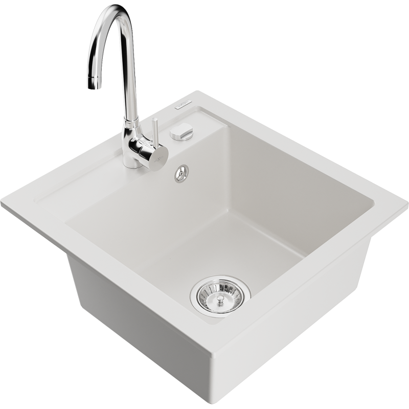 Mexen Vito fregadero de granito de 1 compartimento con grifo de cocina Telma, blanco - 6503-20-670200-00