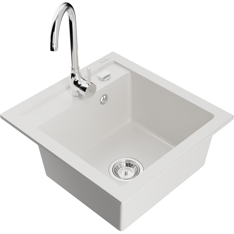 Mexen Vito fregadero de granito de 1 seno con grifo de cocina Telma, blanco - 6503-20-670200-00