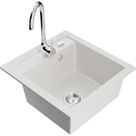 Mexen Vito granitdiskbänk 1-fack med köksblandare Telma, vit - 6503-20-670200-00