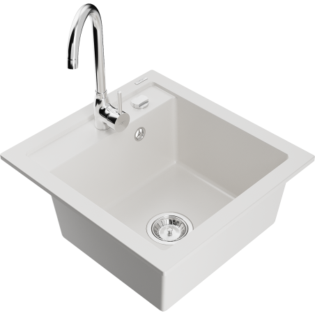 Mexen Vito granitno pomivalno korito z eno posodo in kuhinjsko pipo Telma, bela - 6503-20-670200-00