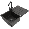 Mexen Bruno granite sink with 1 bowl, drainer, and kitchen faucet Duero, black/gold metallic - 6513-75-671600-70-B