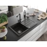 Mexen Bruno lavello da cucina in granito a 1 vasca con scolapiatti e rubinetto Duero, nero/oro metallizzato - 6513-75-671600-70