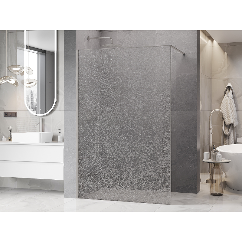 Mexen Kioto ścianka prysznicowa Walk-in 100 x 200 cm, crackle transparent 12 mm, nikiel szczotkowany - 800-100-101-97-04-X