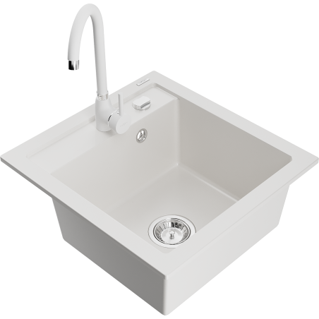 Mexen Vito lava-louça de granito de 1 câmara com torneira de cozinha Telma, branco - 6503-20-670200-20