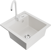 Mexen Vito fregadero de granito de 1 compartimento con grifo de cocina Telma, blanco - 6503-20-670200-20