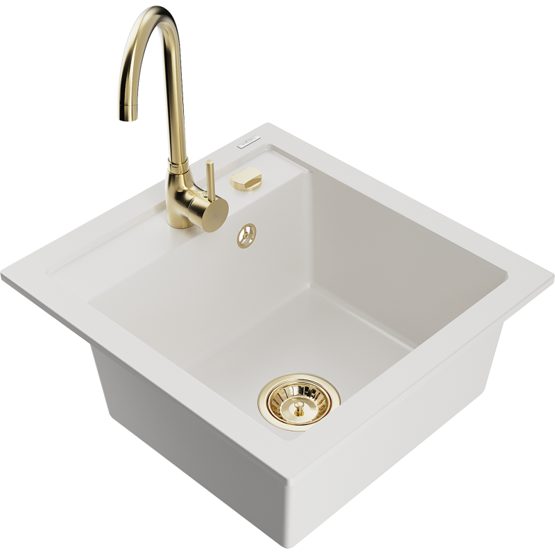 Mexen Vito granit wastafel 1-kamer met keukenmengkraan Telma, wit - 6503-20-670200-50