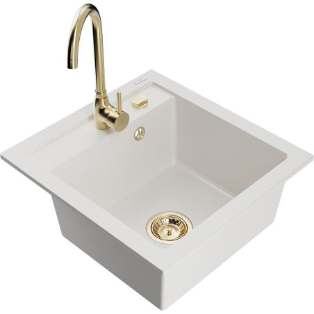 Mexen Vito fregadero de granito de 1 cubeta con grifo de cocina Telma, blanco - 6503-20-670200-50