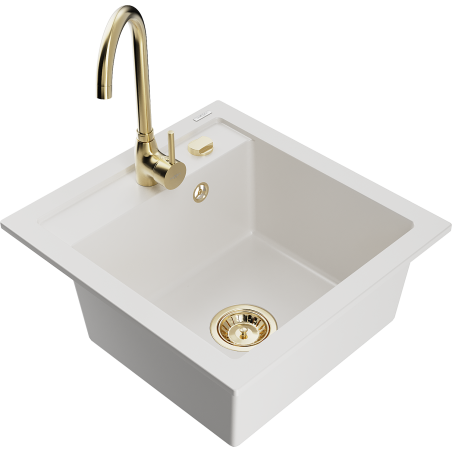 Mexen Vito granit wastafel 1-kamer met keukenmengkraan Telma, wit - 6503-20-670200-50