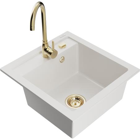 Mexen Vito lavello da cucina in granito a 1 vasca con rubinetto da cucina Telma, bianco - 6503-20-670200-50