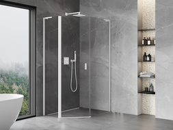 Mexen Mist L asymmetrical pentagonal shower enclosure with hinged doors 80 x 90 cm, transparent, white - 8A8L-080-090-20-00