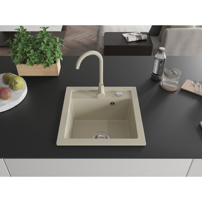 Mexen Vito Évier de cuisine 1 bac en granit avec robinet Telma, beige - 6503-69-670200-69