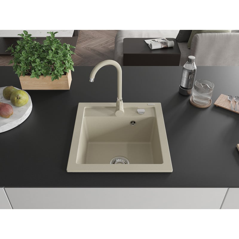 Mexen Vito Granitspüle 1-beckig mit Küchenarmatur Telma, beige - 6503-69-670200-69