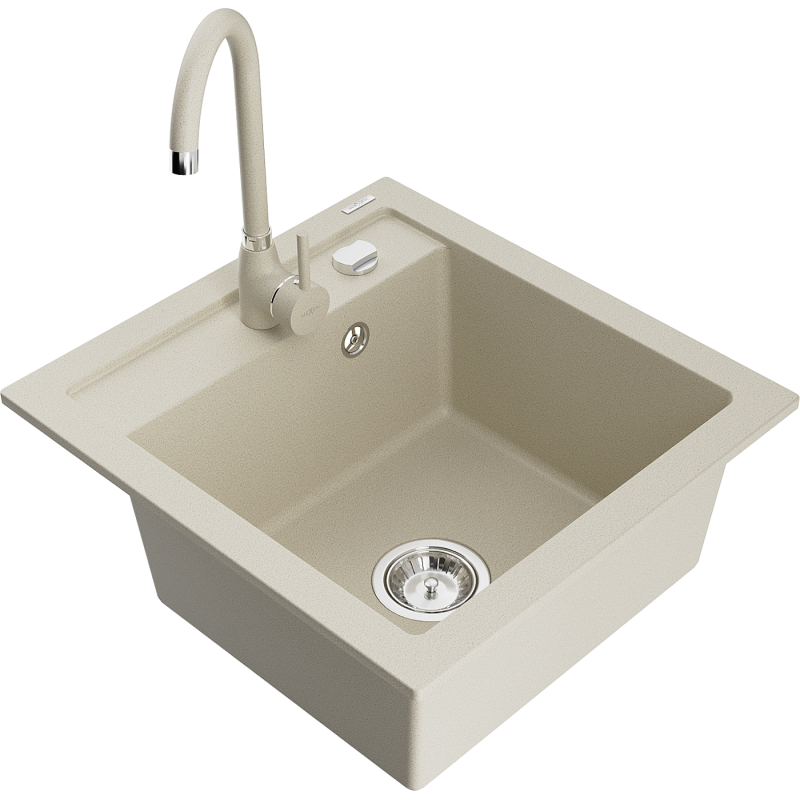 Mexen Vito Granitspüle 1-Kammer mit Küchenarmatur Telma, beige - 6503-69-670200-69