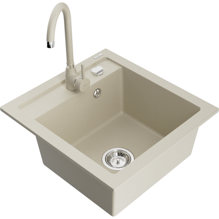 Mexen Vito granitische gootsteen met 1 bak en keukenmengkraan Telma, beige - 6503-69-670200-69