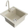 Mexen Vito granitische gootsteen met 1 bak en keukenmengkraan Telma, beige - 6503-69-670200-69