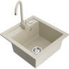 Mexen Vito single-bowl granite sink with Telma kitchen faucet, beige - 6503-69-670200-69