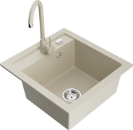 Mexen Vito Granitspüle 1-Kammer mit Küchenarmatur Telma, beige - 6503-69-670200-69
