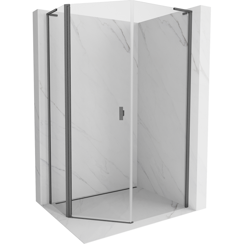 Mexen Mist L cabine de duche pentagonal assimétrica de abrir 80x90 cm transparente cinza metalizado escovado