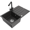 Mexen Bruno 1-kompartement granieten gootsteen met afdruiprek en keukenmengkraan Duero, zwart gespikkeld - 6513-76-671600-70