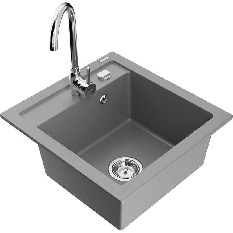 Mexen Vito granitische spoelbak met 1 bak en keukenmengkraan Telma, grijs - 6503-71-670200-00