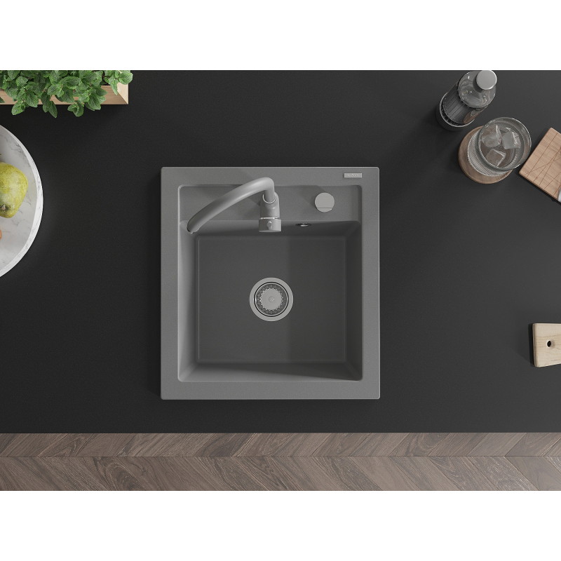 Mexen Vito fregadero de granito de 1 tina con grifo de cocina Telma, gris - 6503-71-670200-71