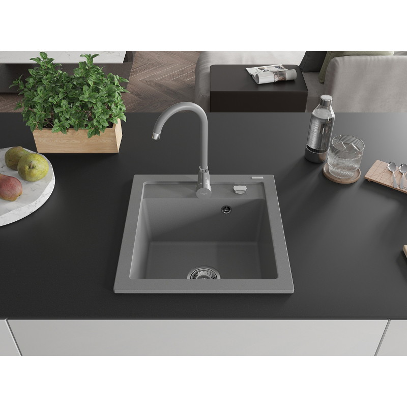 Mexen Vito fregadero de granito de 1 tina con grifo de cocina Telma, gris - 6503-71-670200-71