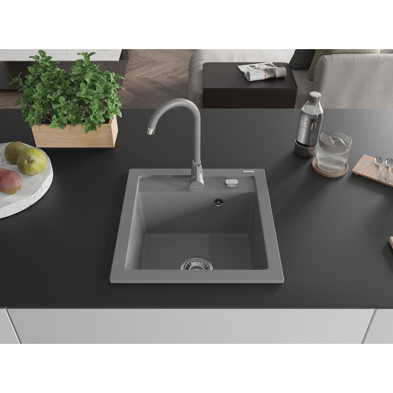 Mexen Vito granitische spoelbak 1-kompartment met keukenmengkraan Telma, grijs - 6503-71-670200-71