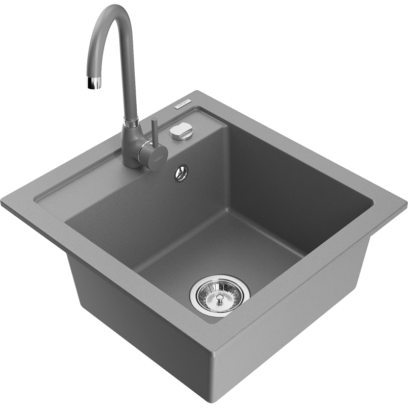 Mexen Vito fregadero de granito de 1 compartimento con grifo de cocina Telma, gris - 6503-71-670200-71
