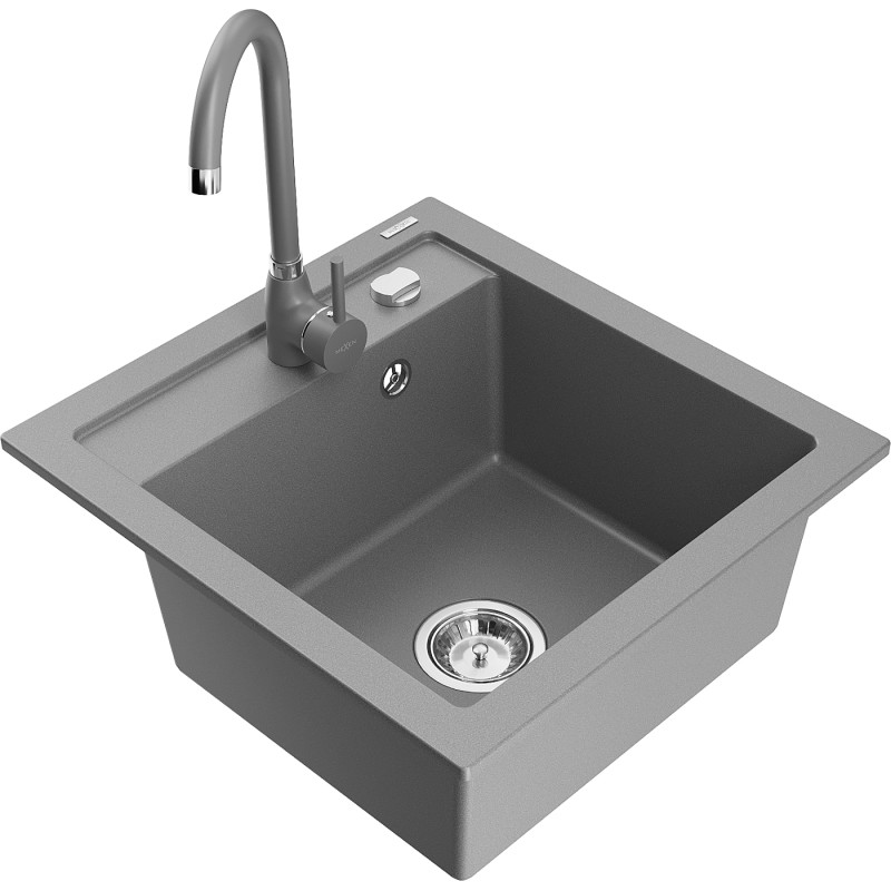 Mexen Vito granitdiskbänk med 1 fack och köksblandare Telma, grå - 6503-71-670200-71