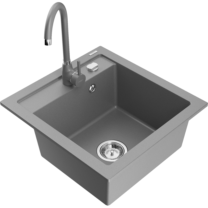 Mexen Vito lava-loiças de granito com 1 cuba e torneira de cozinha Telma, cinza - 6503-71-670200-71