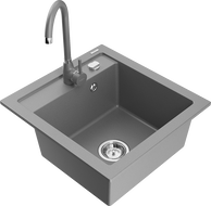 Mexen Vito fregadero de granito de 1 tina con grifo de cocina Telma, gris - 6503-71-670200-71