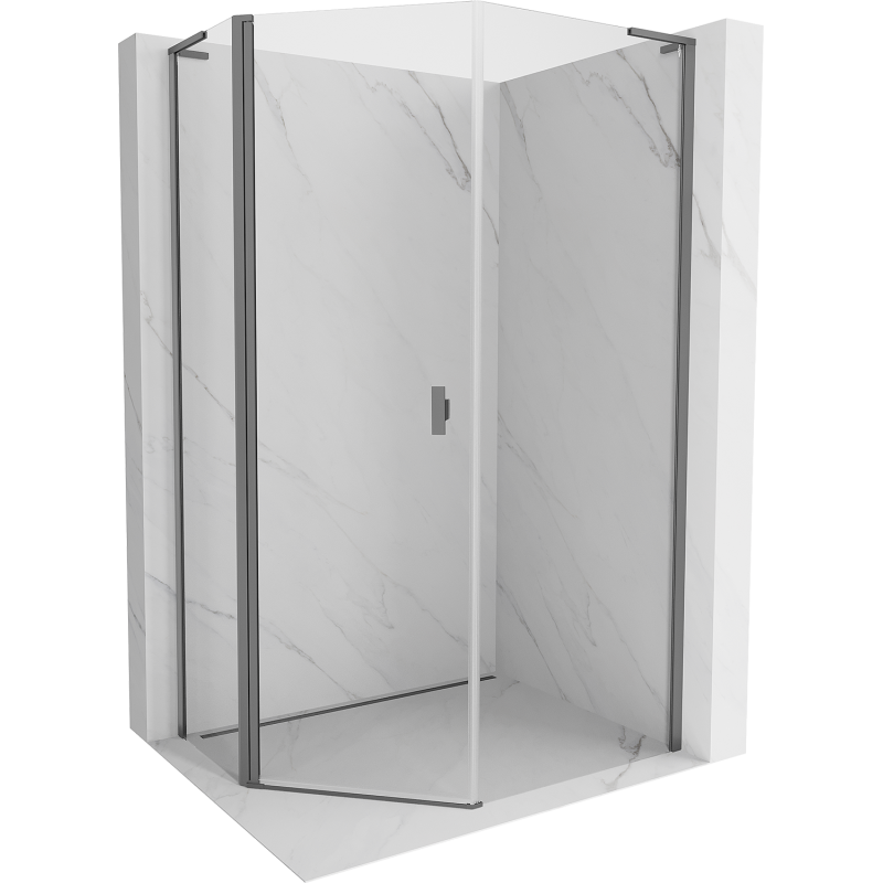Mexen Mist L cabine de douche pentagonale asymétrique à charnière 80 x 100 cm, transparent, acier brossé
