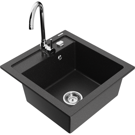 Mexen Vito fregadero de granito 1 seno con grifo de cocina Telma, negro/plata metálica - 6503-73-670200-00