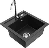 Mexen Vito granite kitchen sink single bowl with Telma kitchen faucet, black/silver metallic - 6503-73-670200-00