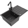 Mexen Bruno granite kitchen sink single-bowl with drainer and Duero kitchen tap, black speckled - 6513-76-671600-70-B