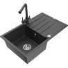 Mexen Bruno 1-basin granite kitchen sink with drainer and Duero kitchen tap, black speckled - 6513-76-671600-76