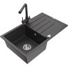 Mexen Bruno fregadero de granito de 1 compartimento con escurridor y grifo de cocina Duero, negro moteado - 6513-76-671600-76