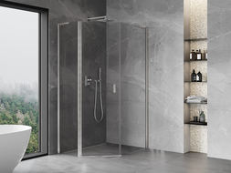 Mexen Mist L asimetrična petkotna tuš kabina z nihajnimi vrati 80 x 100 cm prozorno brušen nikelj - 8A8L-080-100-97-00