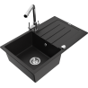 Mexen Bruno 1-bowl granite sink with drainer and Duero kitchen tap, black - 6513-77-671600-00