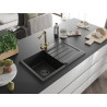 Mexen Bruno fregadero de granito de 1 cubeta con escurridor y grifo de cocina Duero, negro - 6513-77-671600-50-B
