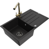 Mexen Bruno évier de cuisine en granit 1 bac avec égouttoir et robinet Duero, noir - 6513-77-671600-50-B