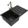 Mexen Bruno granite sink, 1-bowl with drainer and Duero kitchen tap, black - 6513-77-671600-50-B
