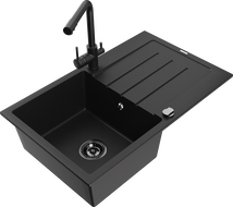 Mexen Bruno fregadero de granito de 1 cubeta con escurridor y grifo de cocina Duero, negro - 6513-77-671600-70-B