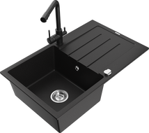 Mexen Bruno fregadero de granito de 1 seno con escurridor y grifo de cocina Duero, negro - 6513-77-671600-70